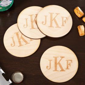 Classic Monogram Handcrafted Wood Coasters, Set of 4