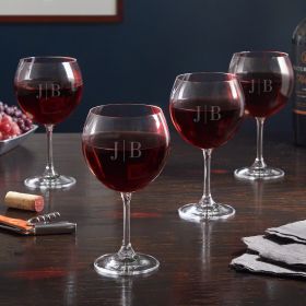 Quinton Monogrammed Red Wine Glasses, Set of 4