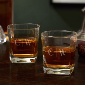 Quinton Monogram Etched Whiskey Glasses, Set of 2