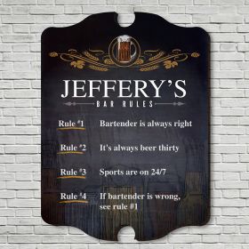 Bar Rules Custom Engraved Wood Sign
