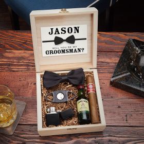 Wilshire Personalized Wooden Crate for Cigar Lovers Groomsmen Gift Set