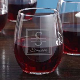 Oakhill Stemless Etched Wine Glass