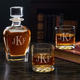 Classic Monogram Engraved Decanter and Whiskey Glass Set 
