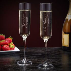 Lassarre Engraved His and Hers Champagne Glasses