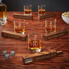 Classic Monogram Personalized Whiskey Gift Ideas for Groomsmen – Set of 5