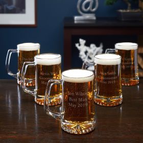 Gold Rim Personalized Groomsmen Beer Mugs – Set of 5
