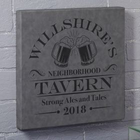 Ales and Tales Gray Leatherette Custom Canvas Bar Sign