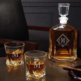 Drake Personalized Whiskey Decanter Set with Twist Glasses