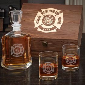 Fire and Rescue Argos Decanter Personalized Whiskey Set with Eastham Glasses - Gift for Firefighters