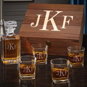 Classic Monogram Carson Decanter Personalized Whiskey Gift Set with Square Rocks Glasses