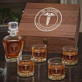 Medical Arts Personalized Whiskey Draper Decanter Set with Buckman Glasses - Gift for Doctors