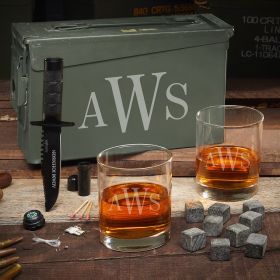Classic Monogram Personalized 30 Cal Ammo Can Whiskey Gift Set