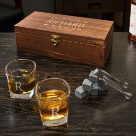4 Whisky Scotch Bourbon Chilling Stones Slate Coasters for Whiskey Whiskey Rock Glass Christmas/Fathers Day/Birthday Gift/Present for Dad Boyfriend Whiskey Stones and Glass Gift Set for Men 