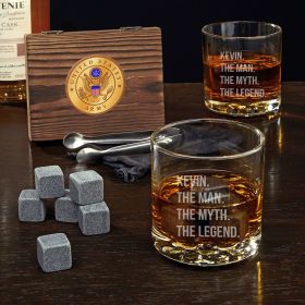 Man Myth Legend Custom Whiskey Stone Set and Buckman Glasses - Gift for Army