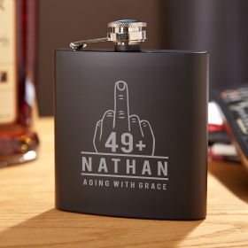 Aging with Grace Engraved Blackout Flask Old Man Birthday Gift