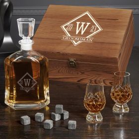 Personalized Drake Whiskey Decanter Set with Crystal Glencairn Glasses