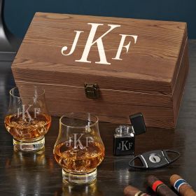 Classic Monogram Custom Official Kentucky Bourbon Trail Whiskey and Cigar Gift Set