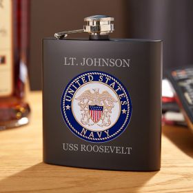 Navy Crest Custom Blackout Flask Navy Gift