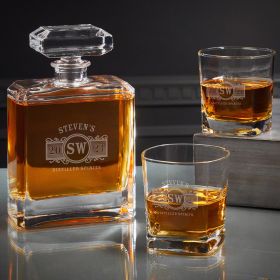 Marquee Etched Cromwell Bourbon Decanter Set