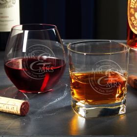 When Love Comes Together Custom Whiskey and Wine Glass Set His and Hers Gifts