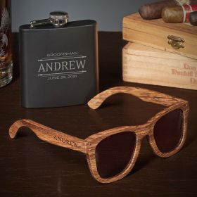 Stanford Blackout Flask With Glasses Personalized Groomsman Gifts