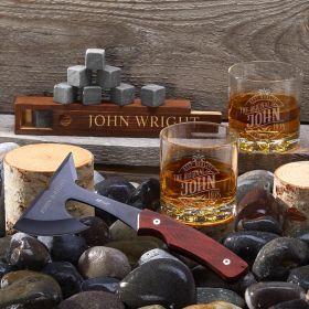 Great Oaks Maddux Personalized Axe and Whiskey Gift Set