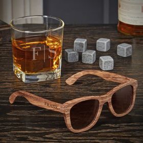 Quinton Engraved Square Glass Groomsmen Gift With Sunglasses