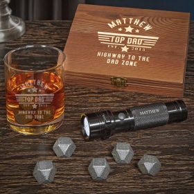 Top Dad Personalized Black Onyx Whiskey Set With Flashlight Gifts for Dad