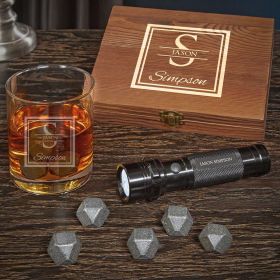 Oakhill Personalized Black Onyx Whiskey Gift Set with Flashlight