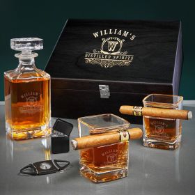 Carraway Personalized Carson Cigar and Whiskey Decanter Set