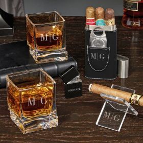 Quinton Engraved Yorke Whiskey and Cigar Gift Set