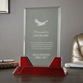 Small Custom Jade Glass Achievement Award with Rosewood Base