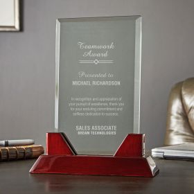 Medium Personalized Jade Glass Recognition Award with Rosewood Base