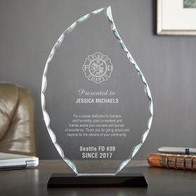 Large Flame Facet Glass Engraved Firefighter Award