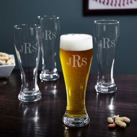 Monogrammed Pilsner Beer Glasses, Set of 4