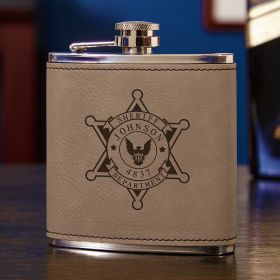 Sheriff Badge Personalized Leatherette Hip Flask