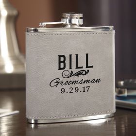 Classic Groomsman Slate Gray Personalized Flask