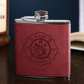 Firefighter Maltese Cross Personalized Red Flask