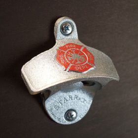 Firefighter Shield Zinc Plated Wall Bottle Opener