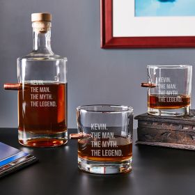 Bullet Whiskey Decanter and Glasses Personalized with Man Myth Legend