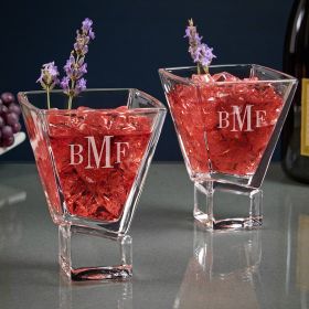 Classic Monogram Set of 2 Engraved Upton Cocktail Glasses