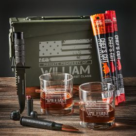 Engraved Bullet Whiskey Glasses 30 Cal Ammo Can Set with American Heroes