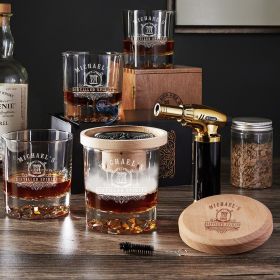 Halo Whisky Smoker Kit 9pc with Personalized Carraway Whiskey Glasses