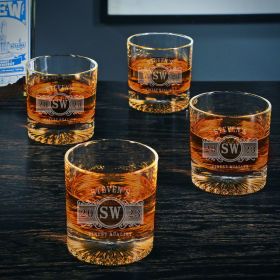 Marquee Churchill Engraved Set of 4 Bourbon Glasses