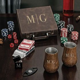 Monogrammed Poker Gift Set Quinton with Neat Glasses