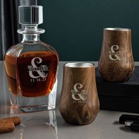 Personalized Decanter Set with Love & Marriage Wood Neat Glasses