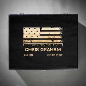 Wood Gift Box Engraved with American Heroes - Large Black