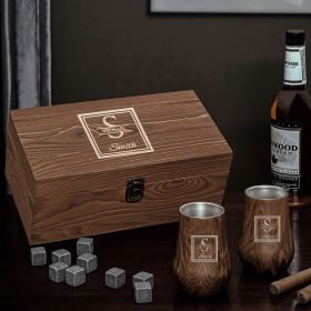 Wood Grain Neat Whiskey Gift Set Personalized with Oakhill