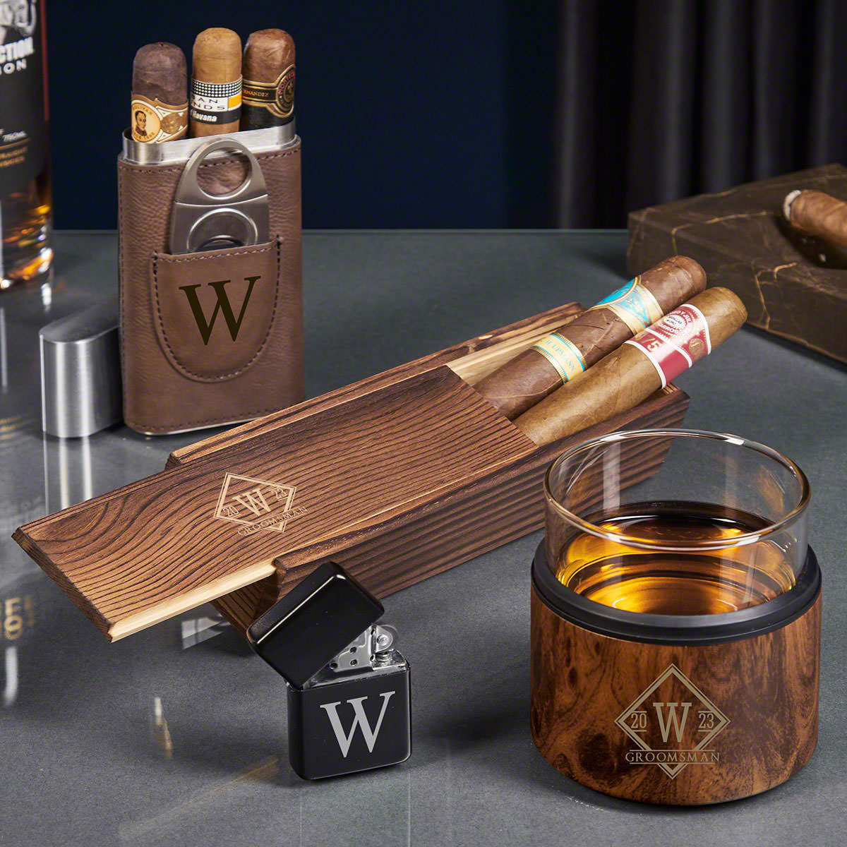 Drake Personalized Whiskey Kuzie and Cigar Gift Set