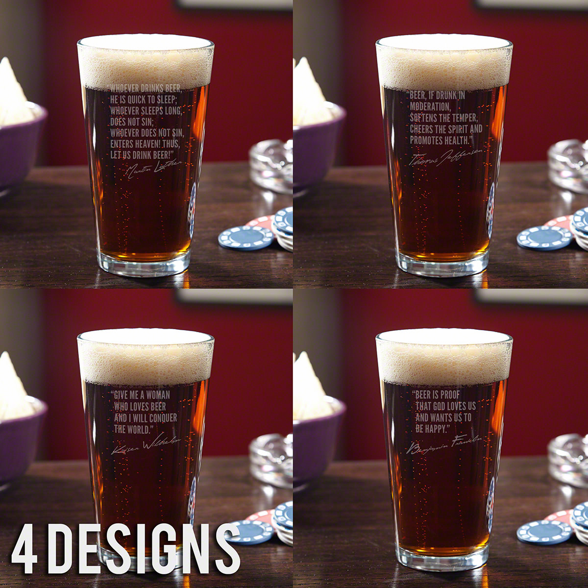 Famous Men of Beer Etched Pint Glass (Select a Design)